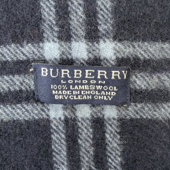Burberry 100% Lambswool Plaid Check Scarf Blue Unisex | Used Excellent - Picture 3 of 6